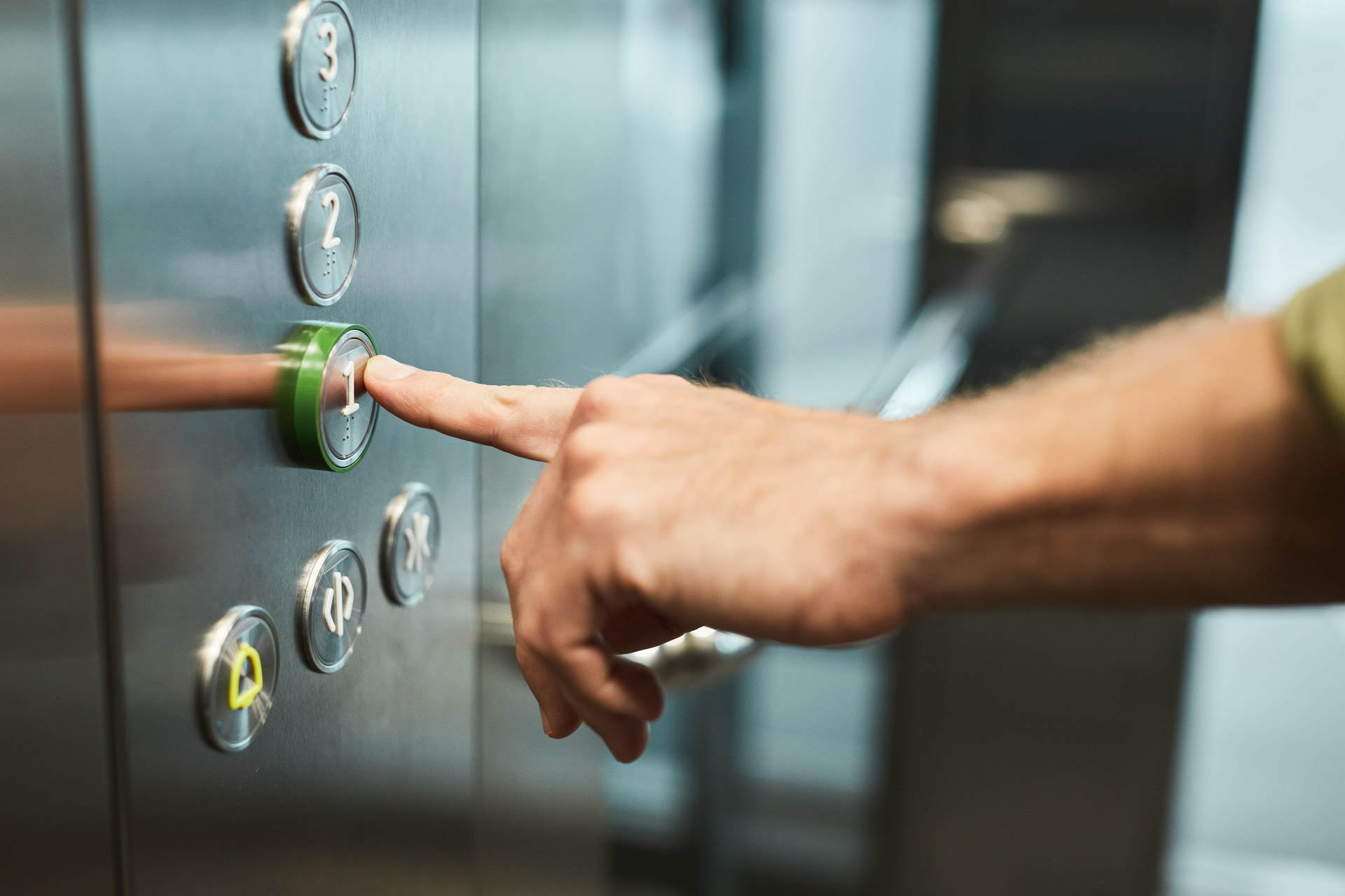 Man Using Elevator Close Up